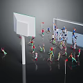 Group of People Playing Sports on Basketball Court With Goalpost and Red Flags Around