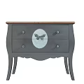 Elegant Gray Console Table With Drawers Golden Knobs Butterfly Decor Wooden Top And Curved Legs