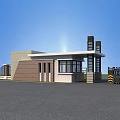 Modern Entrance Gate Architectural Design With Metal Fence Guard House And Brick Glass Structure