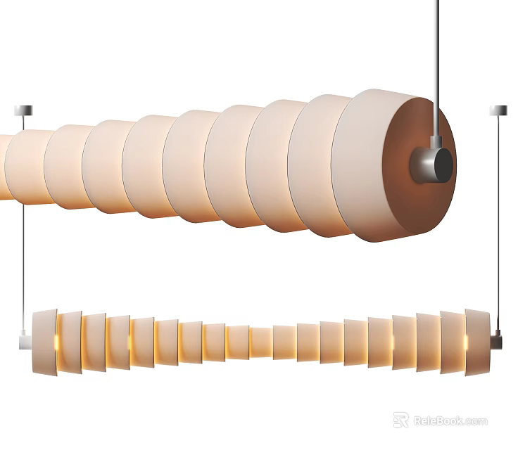 Modern Long Hanging Chandelier With Multiple Cylindrical White Light Shades And Metal Frame 3d model 