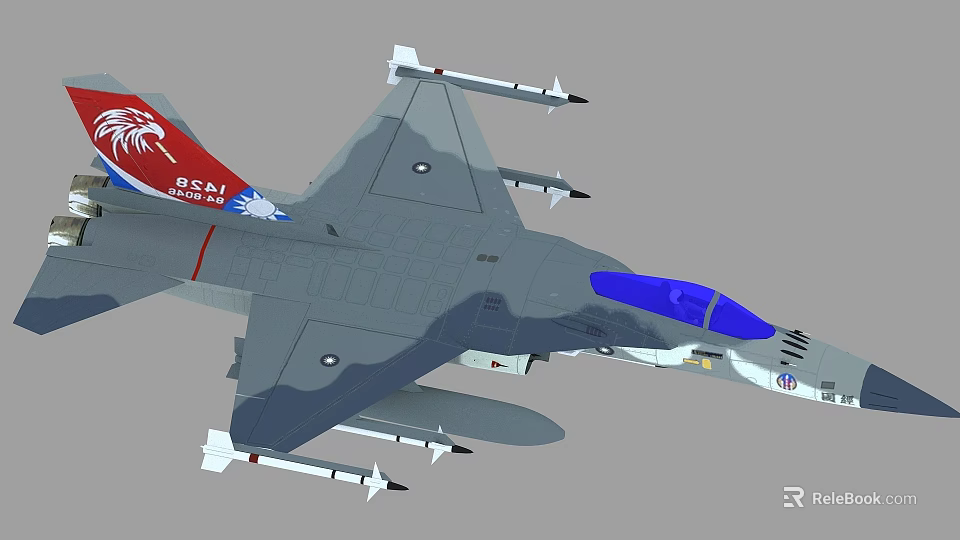 Gray Fighter Jet With Missiles Under Wings Blue Canopy Tail Emblem And Number 7521 3d model 