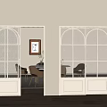White Sliding Doors with Arched Top and Paneled Glass in Modern Interior Space