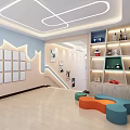 School Reception Area With Modern Desk Colorful Stools Green Plants And Wall Logo