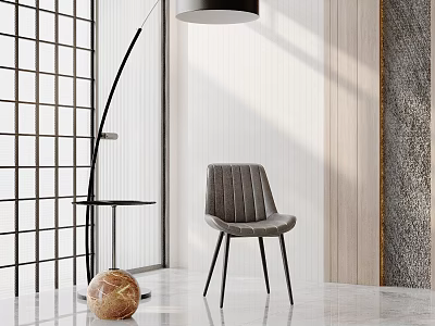 Modern Gray Inflatable Chair In Indoor Scene With Wooden Decoration And Grid Screen 3d model