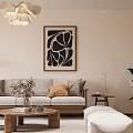 Modern Living And Dining Room With Sofa Coffee Table Dining Chairs Artworks And Green Plant