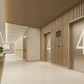 Modern Elevator Interior In Corridor With Wooden Paneling And Number Four 3d model