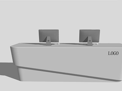 Stylish Modern Reception Desk with Two Computer Monitors and Logo 3d model