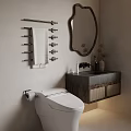 Modern Bathroom Interior Design With Toilet Towel Rack Mirror And Wooden Sink Cabinet