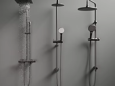 Modern Wall Mounted Shower Systems With Rain Heads And Handheld Sprayers 3d model