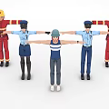 Various Profession Characters Including Firefighters Police and Casual Person Standing with Arms Outstretched