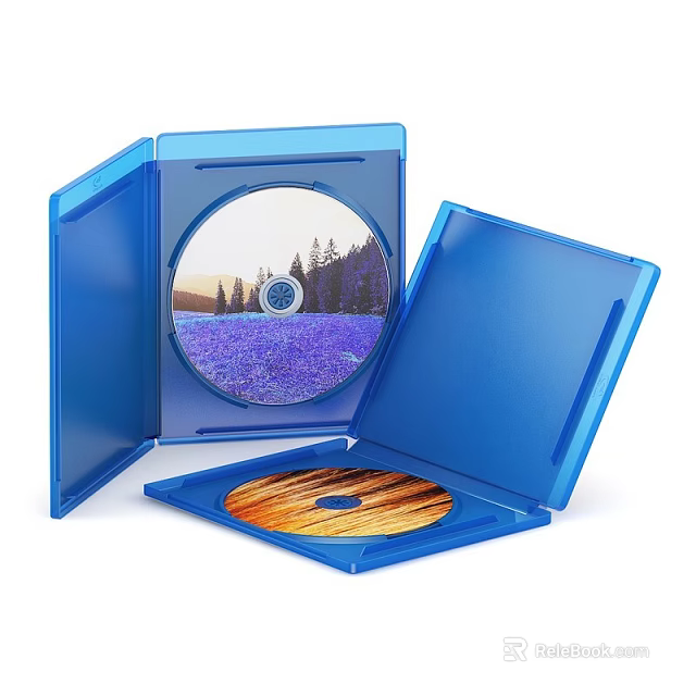 Decorative Ornament Set Featuring Blue Open Blu-ray Case And Scenic Lavender Field Disc Design 3d model 