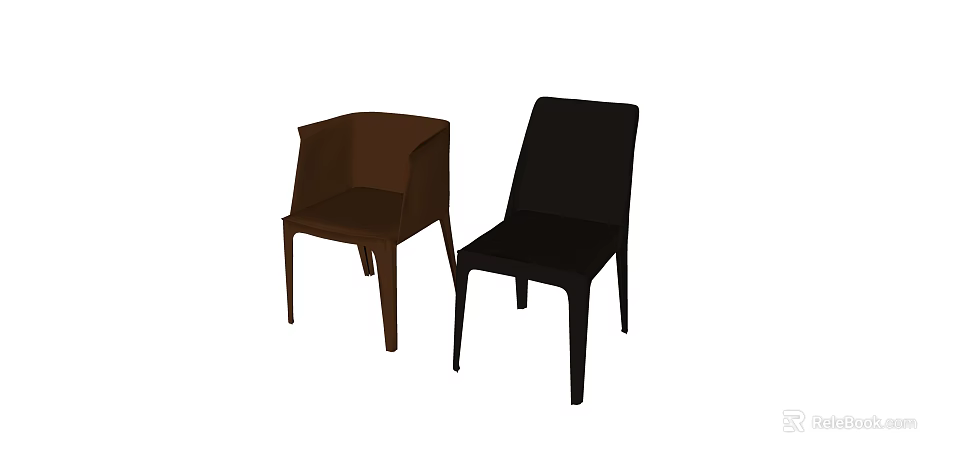 Two Stylish Brown and Black Armchairs with Modern Design for Home Decor 3d model 