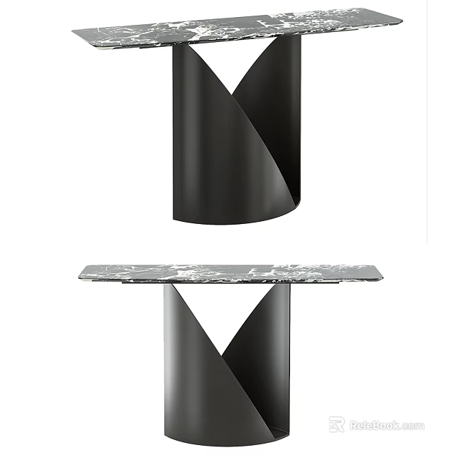 Modern Console Table With Sleek Black Metal Base And Marble Top 3d model 