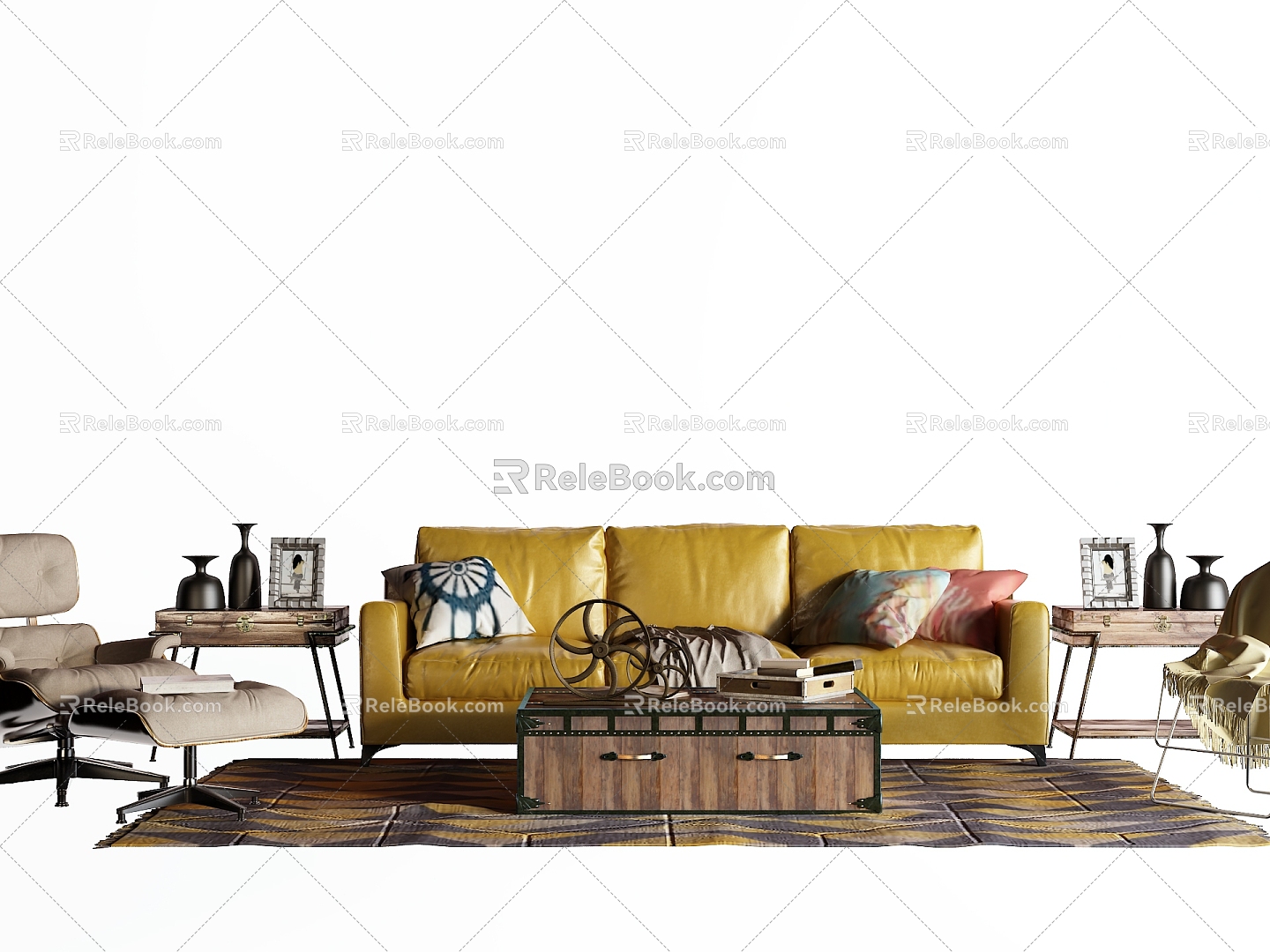 Industrial-style leather sofa 3d model