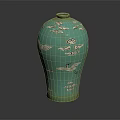 Green Plant in Turquoise Vase Adorned with Cloud and Crane Patterns 3d model