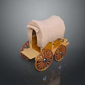 Vintage Wooden Wagon with Canvas Cover and Two Large Wheels Design