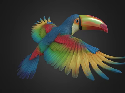 Vibrant Flying Toucan With Colorful Feathers And Spread Wings In Flight 3d model