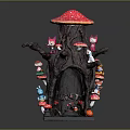 Cartoon Scene Featuring Mushroom House With Pink Spotted Cap Tree Trunk And Colorful Small Mushrooms