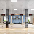 Bright Modern Government Service Hall Interior With Service Counter Digital Screens And White Stools