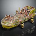 Cartoon Scene Featuring Ornate Yellow Fantasy Craft With Green Decorations Towers And Windows