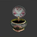 Decorative Household Box With Open Lid Intricate Patterns And Small Figurine