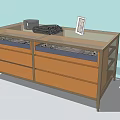Modern Display Cabinet Shelf With Glass Top Metal Frame And Wooden Drawers