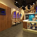 Restaurant Interior With Brick Wall Wooden Counter Stools And Nautical Decor