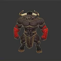 Muscular Fantasy Minotaur Character 3D Model With Horns Red Wristbands And Black Body