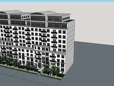 Modern Multi Story Apartment Building With Balconies And Ground Floor Greenery 3d model