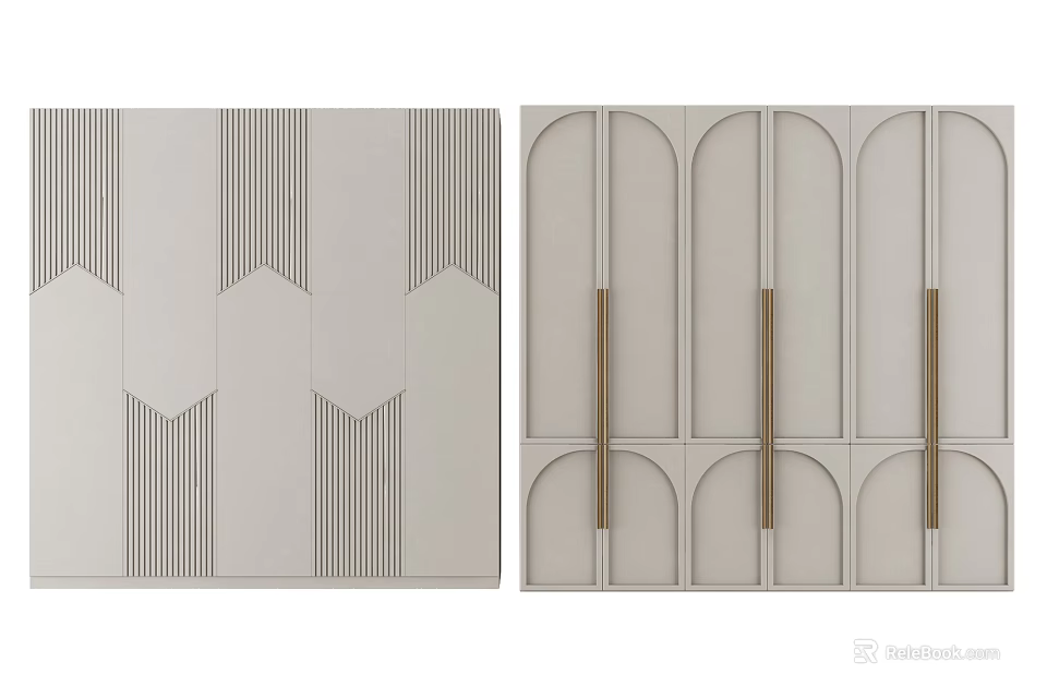 Modern Double Doors With Geometric Patterns Vertical Lines And Metal Handles 3d model 