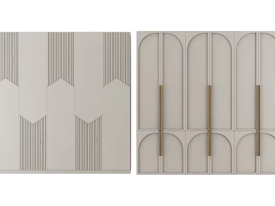 Modern Double Doors With Geometric Patterns Vertical Lines And Metal Handles 3d model