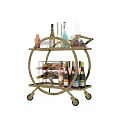Commercial Bar Cart With Gold Metal Frame Two Tier Design For Wine Bottles And Glassware