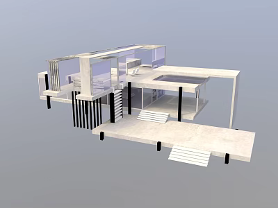 Modern Single Family House With Glass Facade Open Terrace And Stairs 3d model