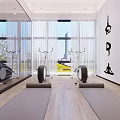 Bright Modern Fitness Studio With Yoga Pose Painting And Pilates Equipment And Large Mirrors