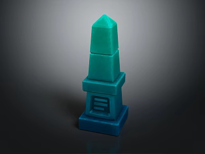 Teal Colored Tower Like Structure With Stacked Cubes And Base Design 3d model