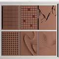 Brown Textured Decorative Panels With Vertical Stripes Grid Dots And Wavy Patterns 3d model