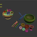 Golden Traditional Household Items Including Lidded Container Small Bowls Tools and Various Shapes