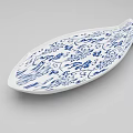 Ceramic Tableware Set With Fish Shaped Design And Blue White Decorative Patterns 3d model