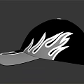 Black Baseball Cap With White Flame Patterns And Gray Brim Stylish Design 3d model
