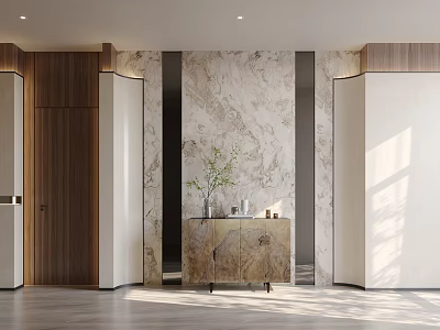 Modern Elegant Entryway Hallway Interior With Marble Wall Console Table Green Plant And Natural Light 3d model
