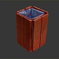 Orange Wooden Square Trash Can With Blue Trash Bag Inside Modern Design