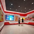 Community Party and Mass Service Hall Modern Spacious Interior with Service Desks and Information Displays