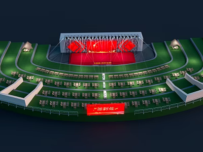 Guangzhou Sunac Cultural Tourism City Stadium With Green Stands And Red Stage 3d model