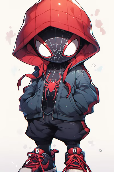 Cartoon Spider Themed Decorative Ornament Set With Red Black Hooded Jacket Design 3d model