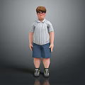 Cartoon Man With Brown Hair Wearing Glasses Striped Shirt Blue Shorts And Gray Sneakers