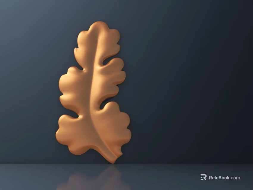 Copper Leaf Shaped Decorative Hardware Tool On Dark Background With Reflection 3d model