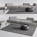 Modern Gray Modular Sofa Coffee Table Set With Black Round Table And Area Rug 3d model