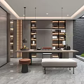 Contemporary Modern Basement Interior Design With Wooden Shelves Long Table Bench And Skylight