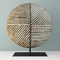Decorative Ornament Set Featuring Circular Striped Design And Black Metal Base Stand 3d model