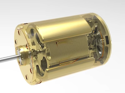 Industrial Equipment Golden Motor With Transparent Casing And Internal Coil Structure 3d model
